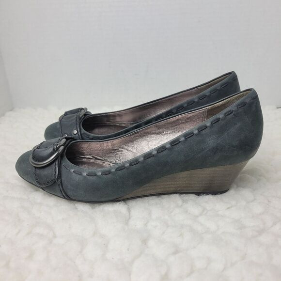 COACH "Millie" Women's Shoes Size 5m5 B Leather Black Nubuck Wedge Pump - Picture 3 of 10